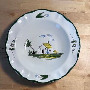 Varages France Cabanon Large Rim Soup Bowl Green Trim Farmhouse Cottage Floral